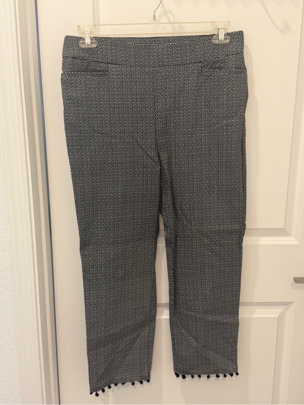 Chico's Black and White Patterned Capris with Pom Trim